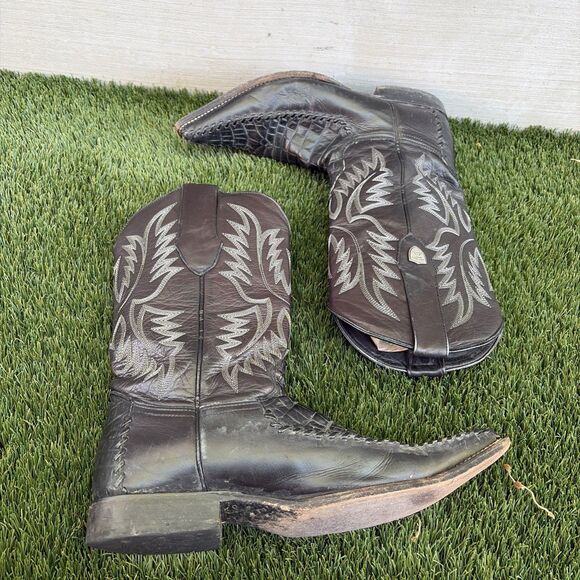 Wild West Crocodile Leather Toe Cowboy Western Boots Handcrafted Sz 8 Black main image 8